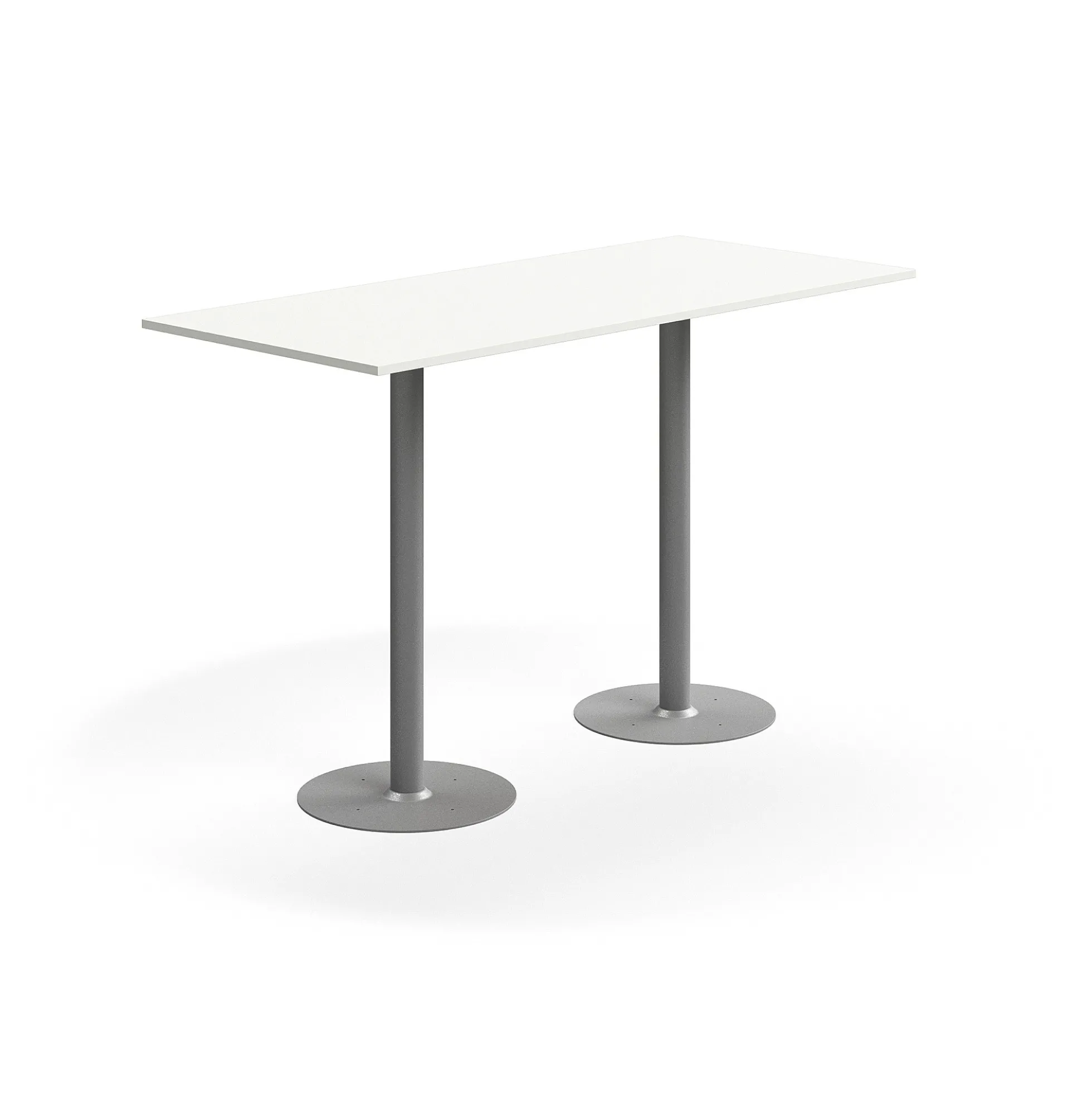 Baaripöytä ALVA 1800x800x1100 mm, lattiaan kiinnitettävä, korkeapainelaminaatti, hopea/valkoinen