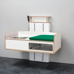 Hoitopöytä NEIL Seinään kiinnitettävä, korkeussäädettävä, pesuosa vasemmalla, 1400x800 mm