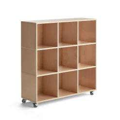 Hylly RICO Pyörät, 9 lokeroa, leveys: 1200 mm, koivu
