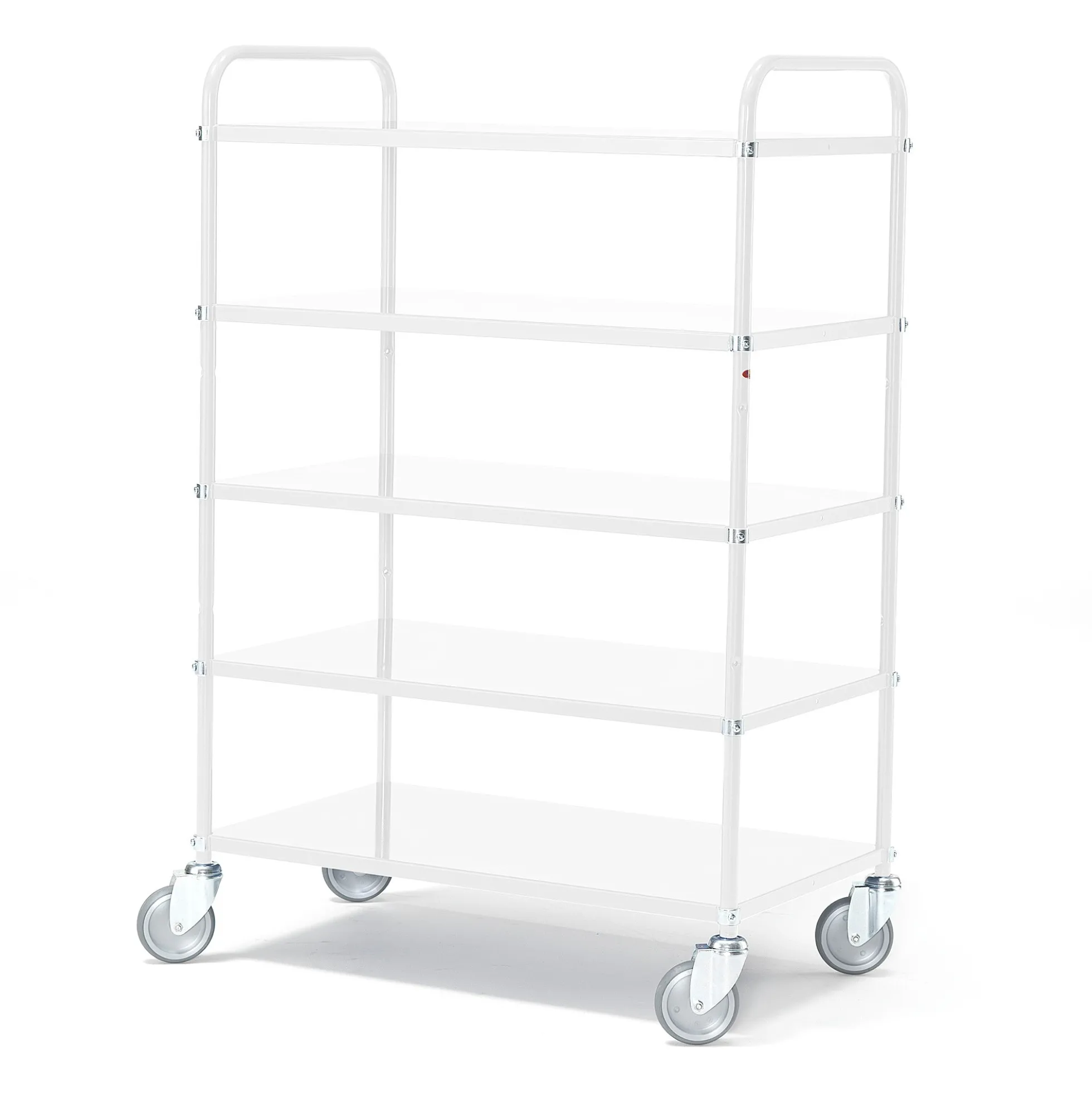 Hyllyvaunu SHUTTLE 5 hyllytasoa, 250 kg, 950x550x1440 mm, valkoinen
