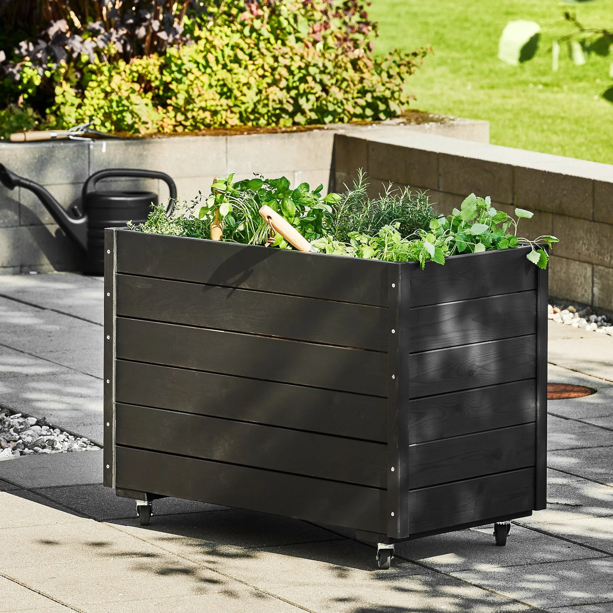 Istutuslaatikko GROW Pyörät, 660x880x480 mm, musta