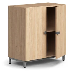 Kaappi QBUS 1 hylly, jalusta, kahvat, 868x800x420 mm, hopeanharmaa, tammi