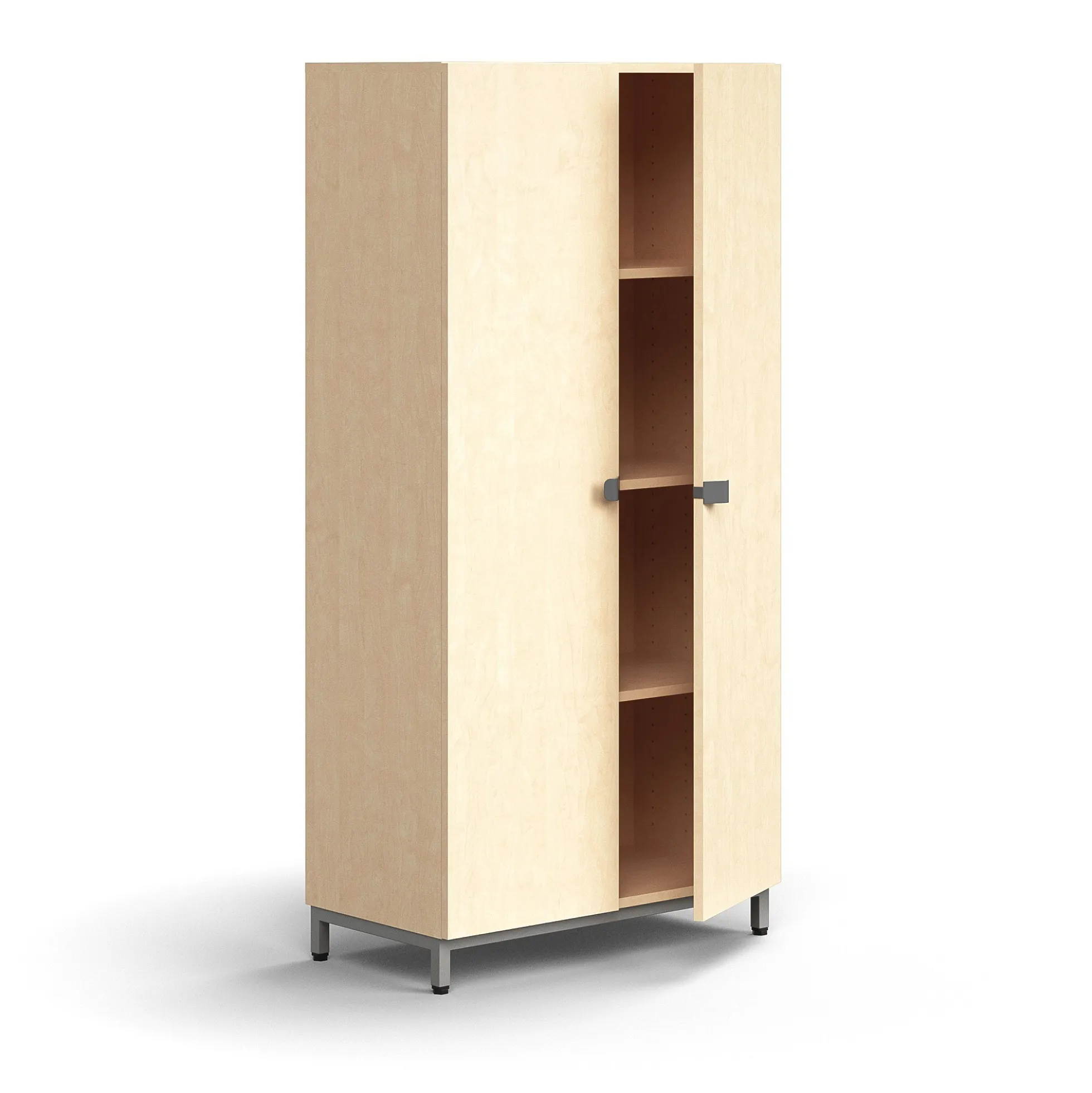 Kaappi QBUS 3 hyllytasoa, jalusta, kahvat, 1636x800x420 mm, hopeanharmaa, koivu