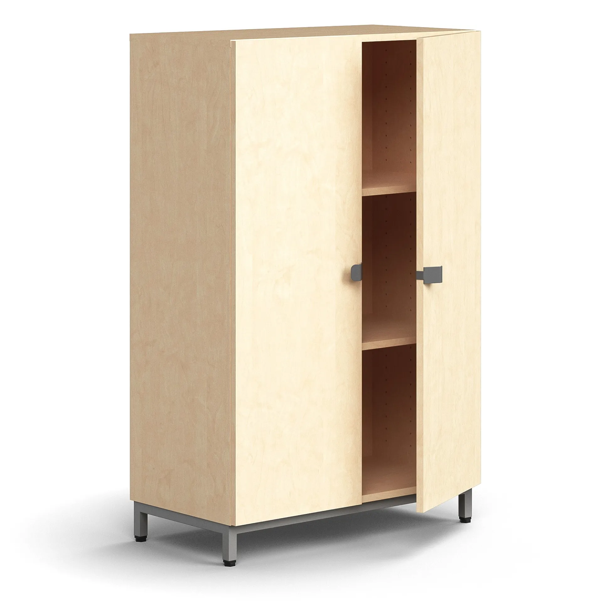 Kaappi QBUS 2 hyllytasoa, jalusta, kahvat, 1252x800x420 mm, hopeanharmaa, koivu