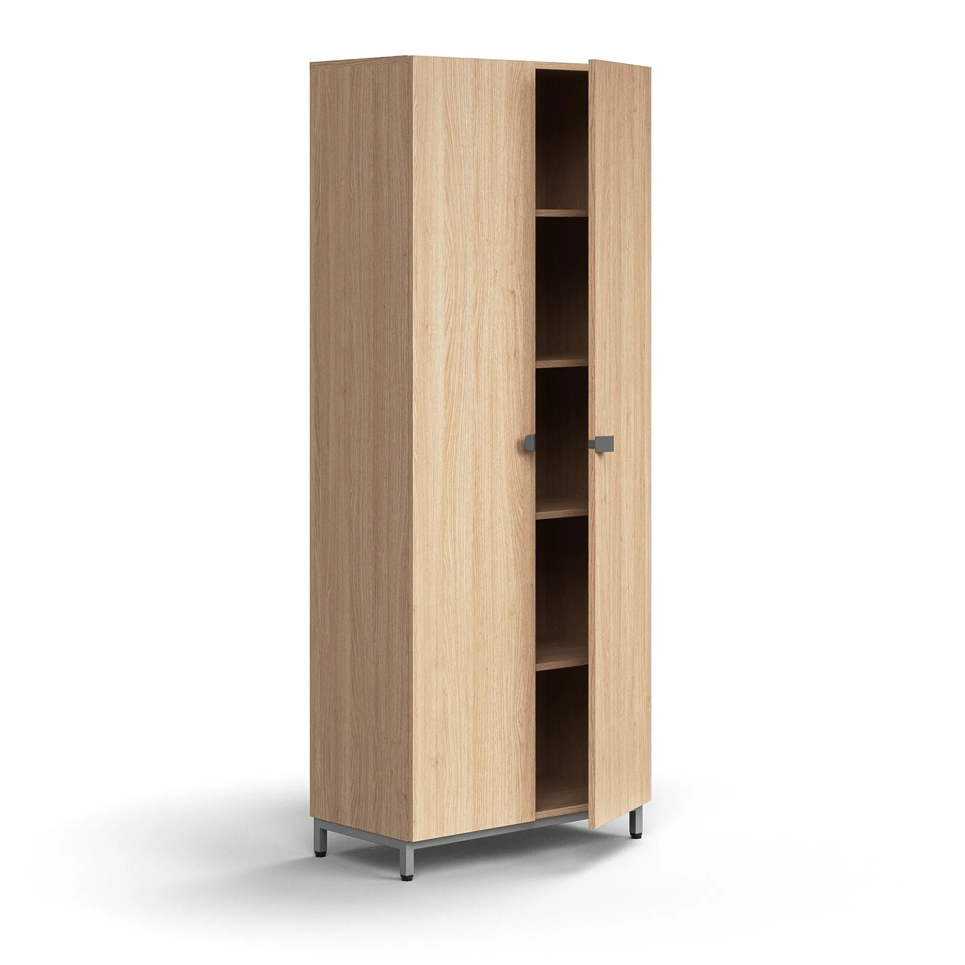 Kaappi QBUS 4 hyllytasoa, jalusta, kahvat, 2020x800x420 mm, hopeanharmaa, tammi