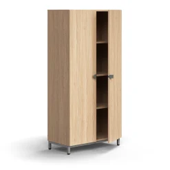 Kaappi QBUS 3 hyllytasoa, jalusta, kahvat, 1636x800x420 mm, hopeanharmaa, tammi