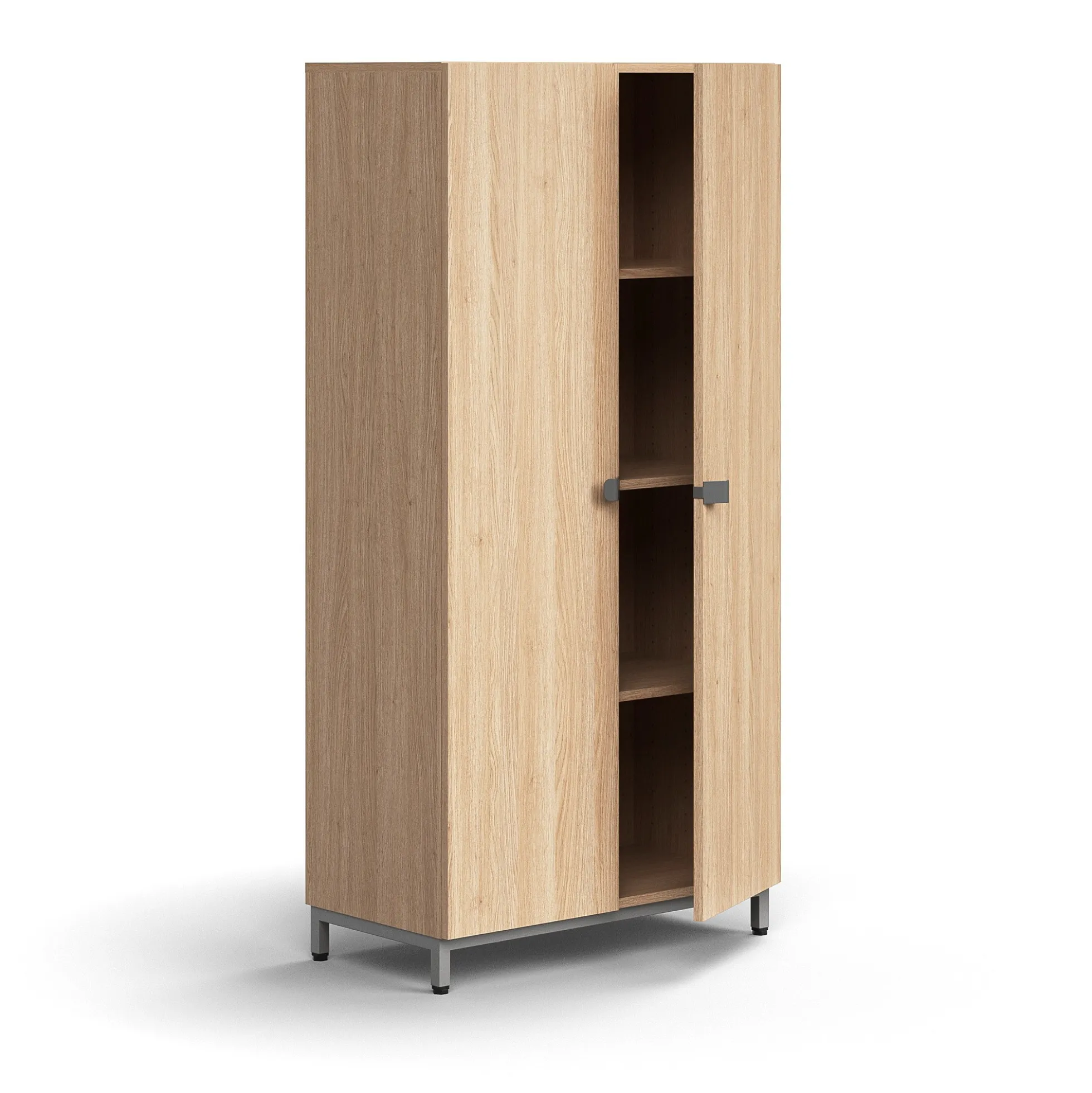 Kaappi QBUS 3 hyllytasoa, jalusta, kahvat, 1636x800x420 mm, hopeanharmaa, tammi