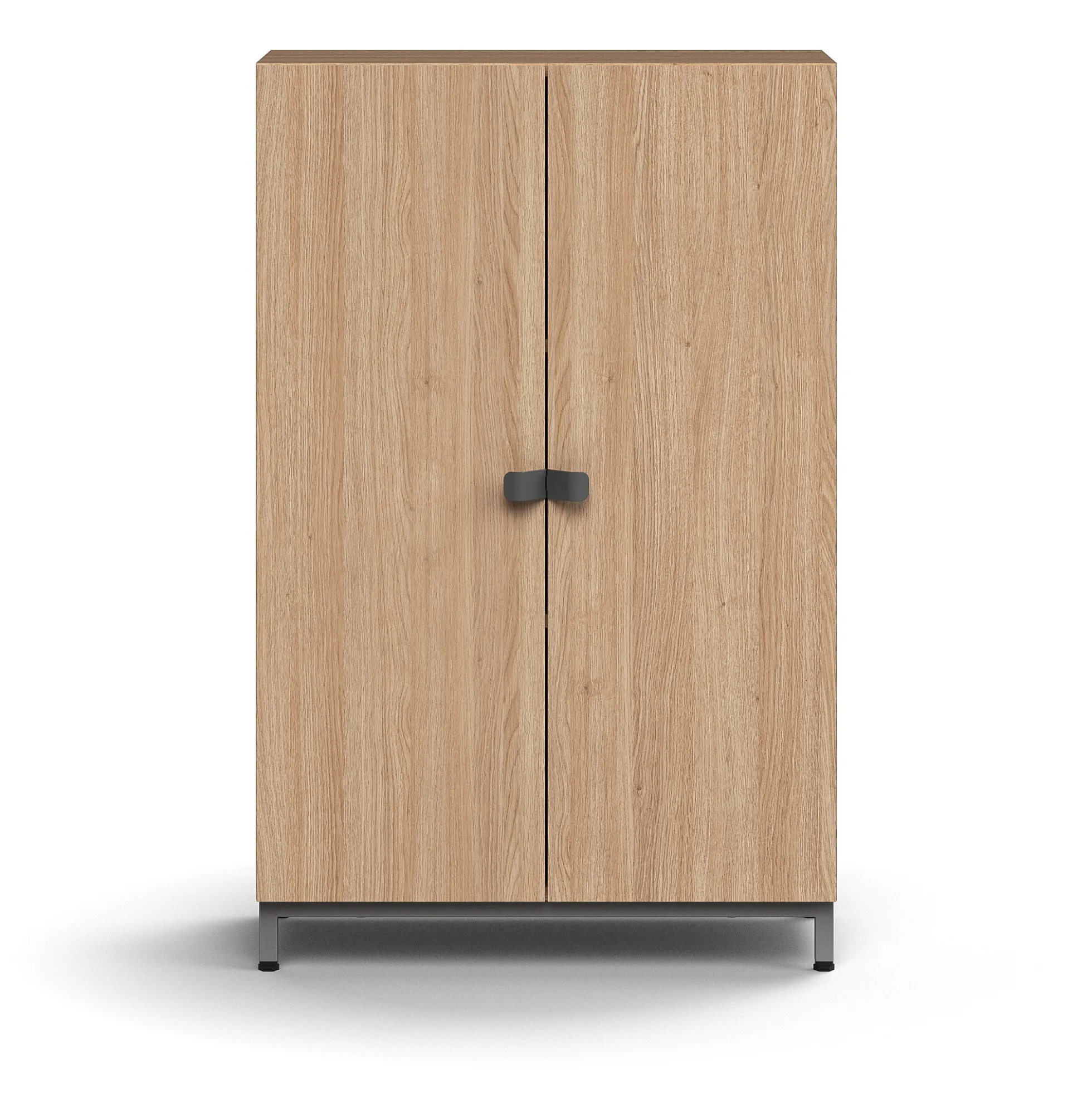 Kaappi QBUS 2 hyllytasoa, jalusta, kahvat, 1252x800x420 mm, hopeanharmaa, tammi