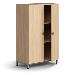 Kaappi QBUS 2 hyllytasoa, jalusta, kahvat, 1252x800x420 mm, hopeanharmaa, tammi