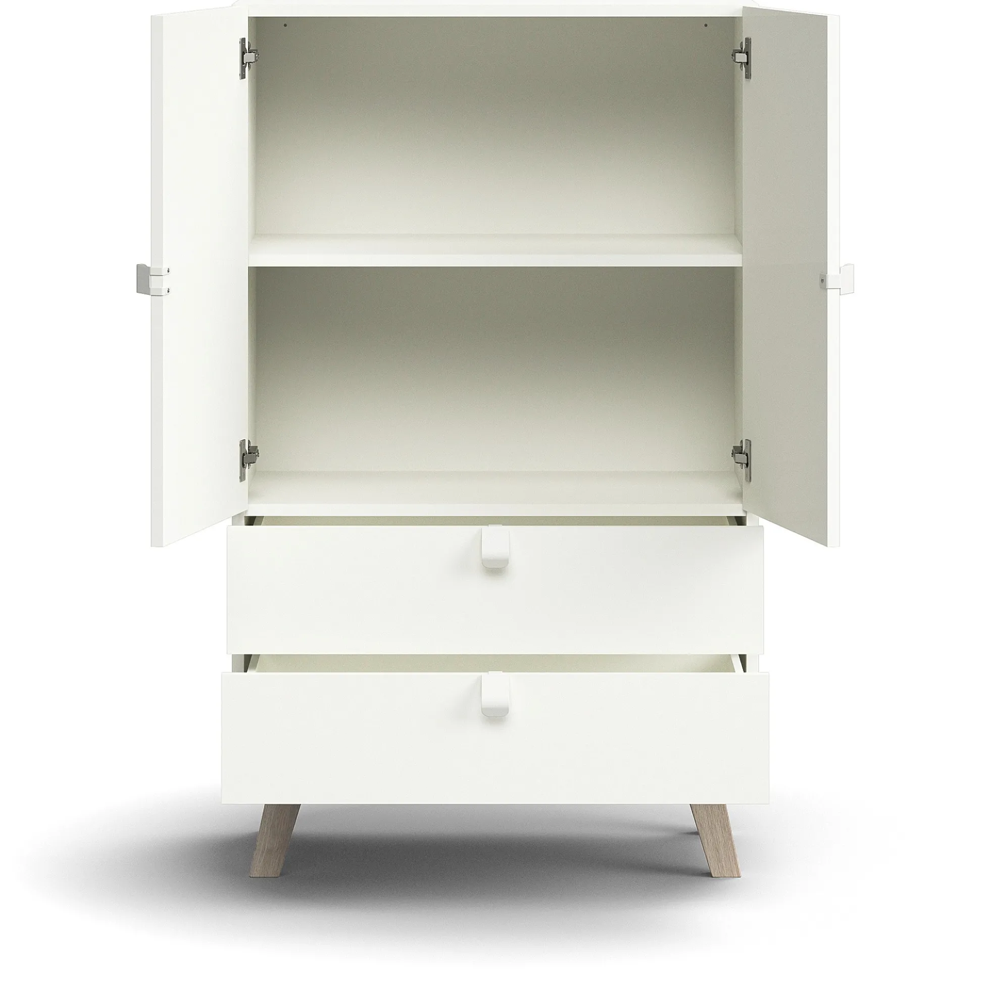 Kaappi QBUS 2 hyllytasoa + 2 vetolaatikkoa, jalusta, kahvat, 1332x800x420 mm, valkoinen