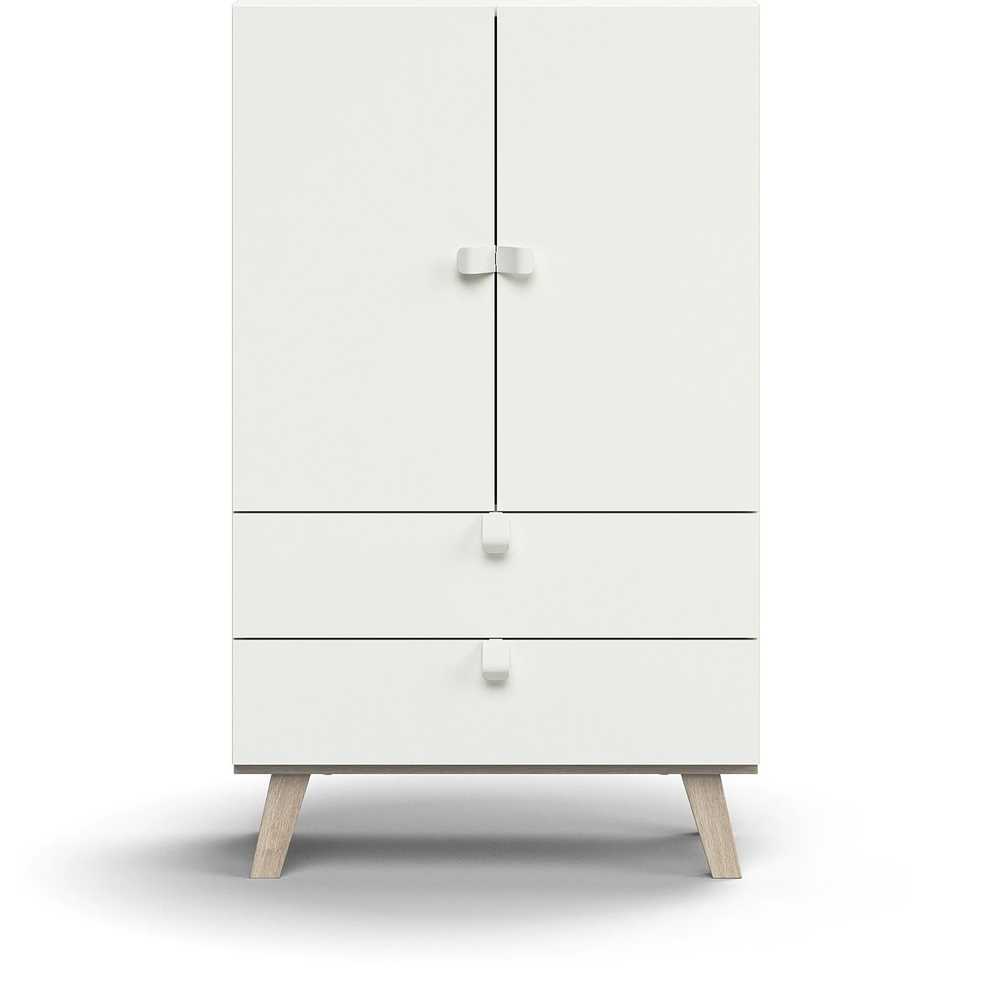 Kaappi QBUS 2 hyllytasoa + 2 vetolaatikkoa, jalusta, kahvat, 1332x800x420 mm, valkoinen