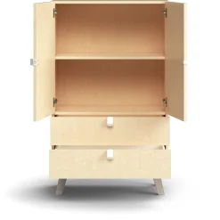 Kaappi QBUS 2 hyllytasoa + 2 vetolaatikkoa, jalusta, kahvat, 1332x800x420 mm, koivu