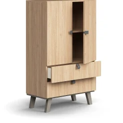 Kaappi QBUS 2 hyllytasoa + 2 vetolaatikkoa, jalusta, kahvat, 1332x800x420 mm, tammi