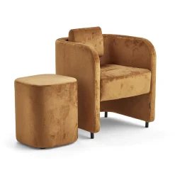 Kalusteryhmä COMFY Nojatuoli ja jakkara, jalat, samettikangas, kulta