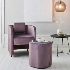 Kalusteryhmä COMFY Nojatuoli ja jakkara, jalat, samettikangas, vaalea lila