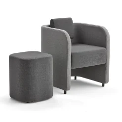 Kalusteryhmä COMFY Nojatuoli ja jakkara, jalat, villakangas, vaaleanharmaa/tummanharmaa