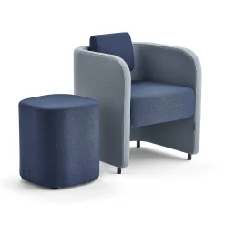 Kalusteryhmä COMFY Nojatuoli ja jakkara, jalat, villakangas, taivaansininen/merensininen