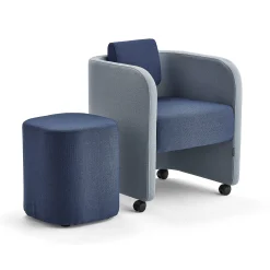 Kalusteryhmä COMFY Nojatuoli + rahi, pyörät, villakangas, taivaansininen/laivastonsininen