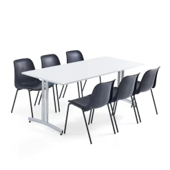 Kalusteryhmä SANNA + SIERRA 1 pöytä ja 6 tuolia, musta/musta