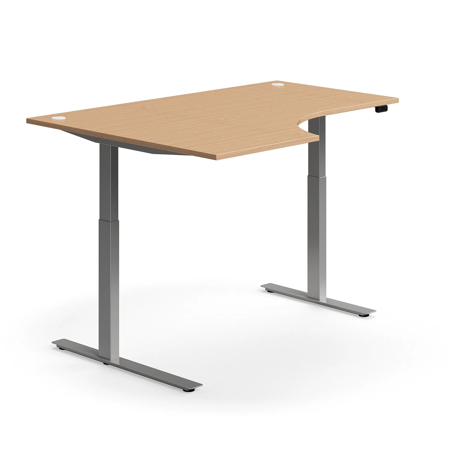 Kulmasähköpöytä FLEXUS 1600x1200 mm, hopeanharmaa jalusta, pyökki