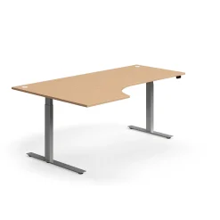 Kulmasähköpöytä FLEXUS 2000x1200 mm, hopeanharmaa jalusta, pyökki