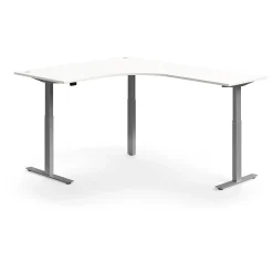 Kulmasähköpöytä FLEXUS 1600x2000 mm, hopeanharmaa jalusta, valkoinen