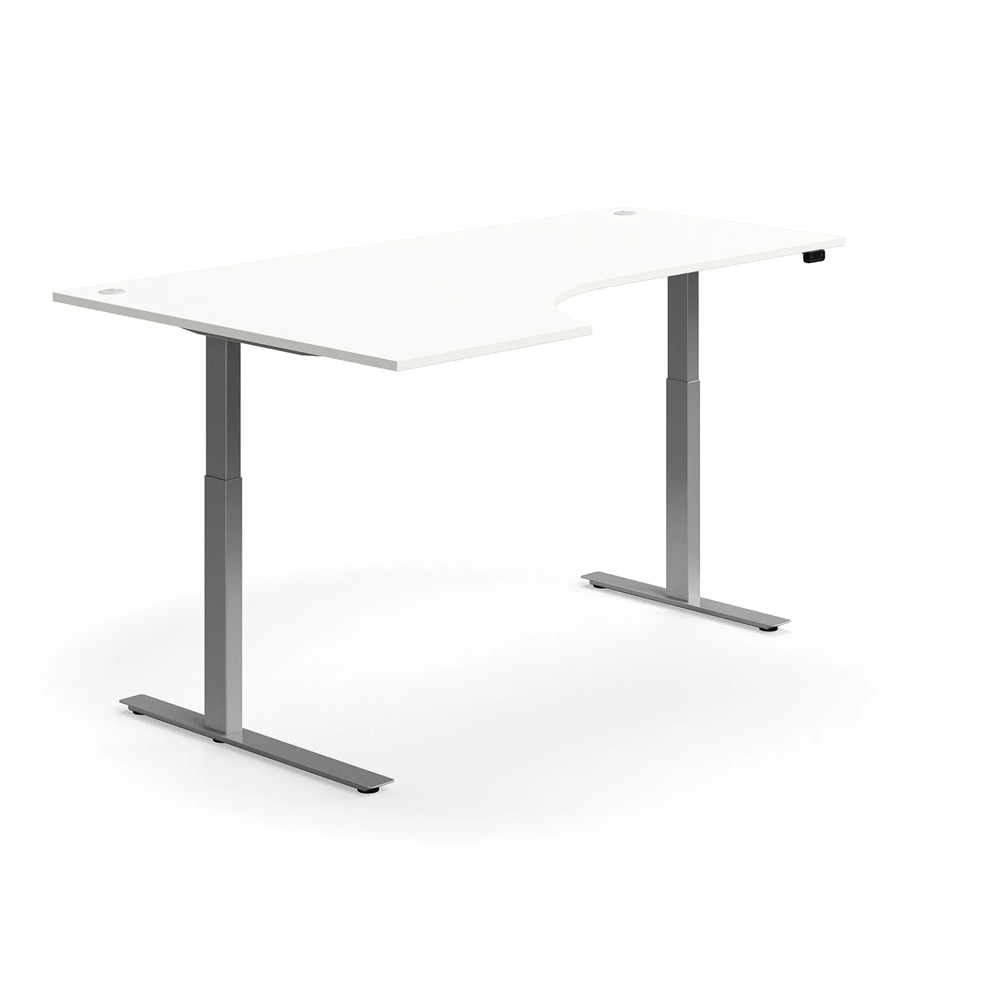 Kulmasähköpöytä FLEXUS 2000x1200 mm, hopeanharmaa jalusta, valkoinen