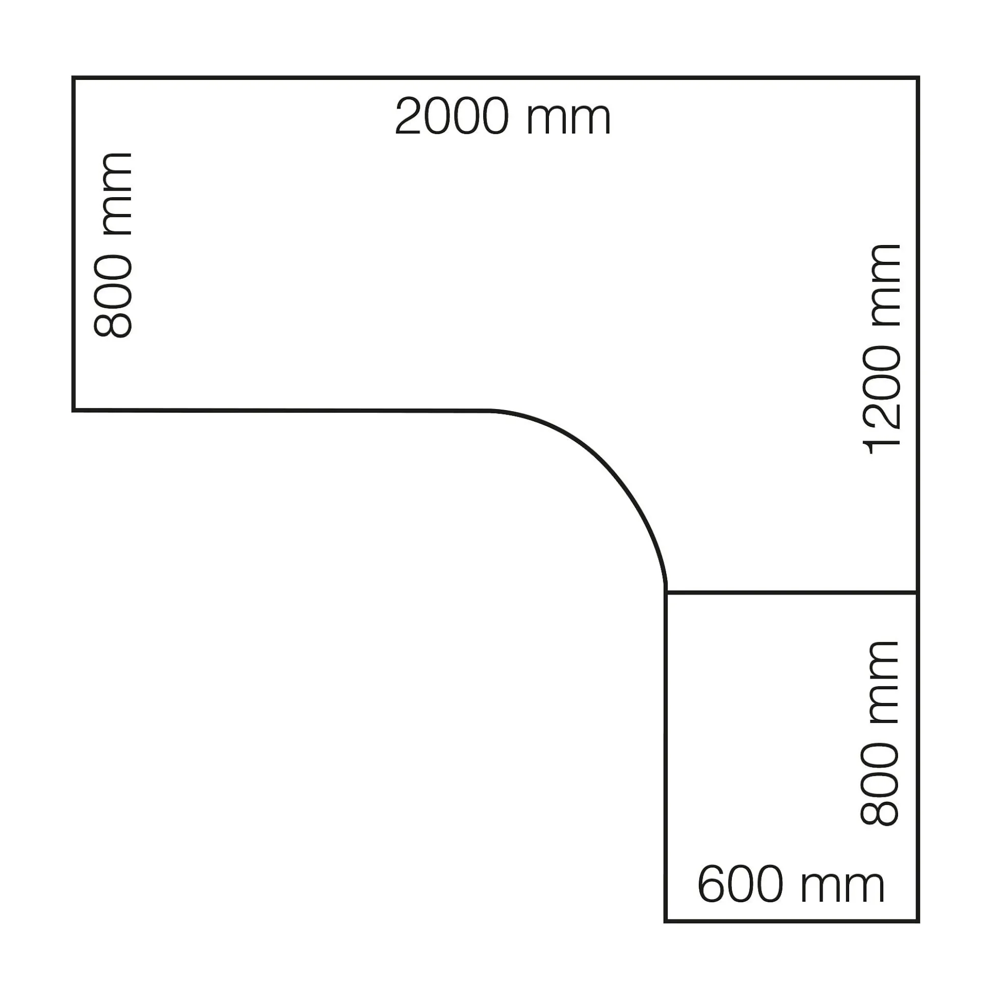 Kulmasähköpöytä QBUS L-muotoinen, 2000x2000 mm, valkoinen jalusta, musta