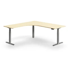 Kulmasähköpöytä QBUS 2000x2000 mm, hopeanharmaa jalusta, koivu