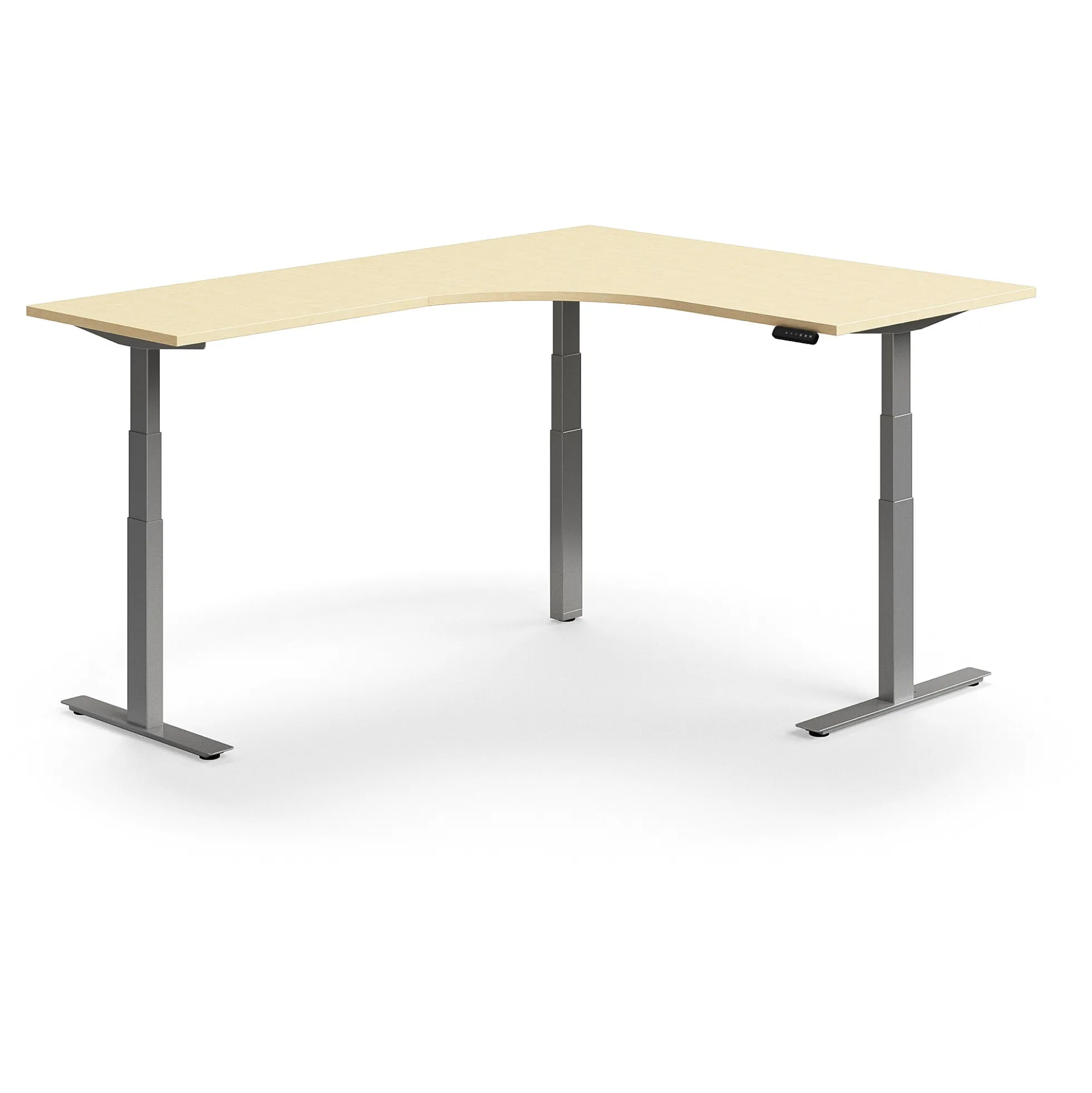 Kulmasähköpöytä QBUS 1600x2000 mm, hopeanharmaa jalusta, koivu