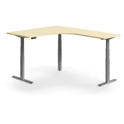 Kulmasähköpöytä QBUS 1600x2000 mm, hopeanharmaa jalusta, koivu