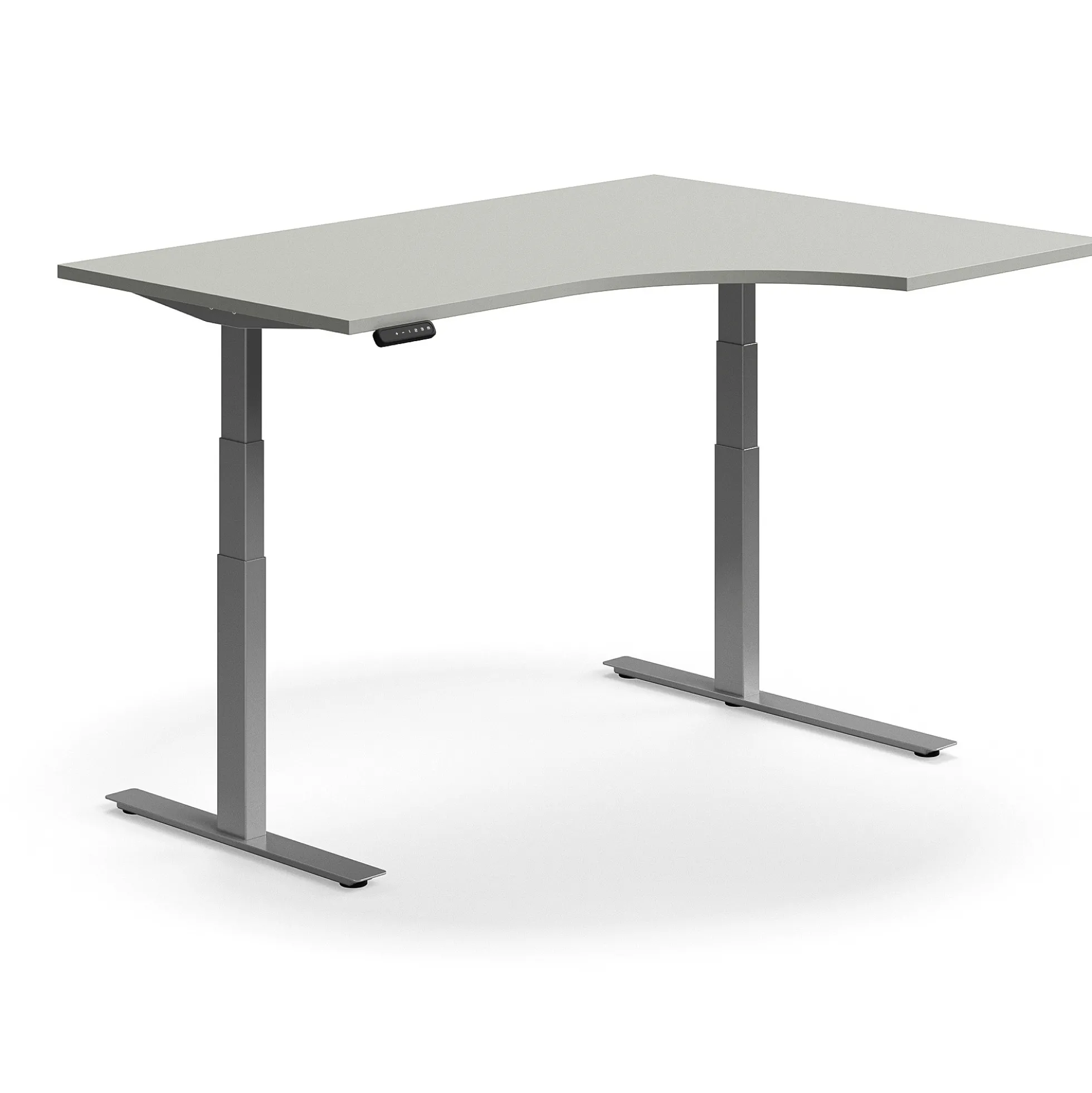 Kulmasähköpöytä QBUS 1600x1200 mm, hopeanharmaa jalusta, vaaleanharmaa