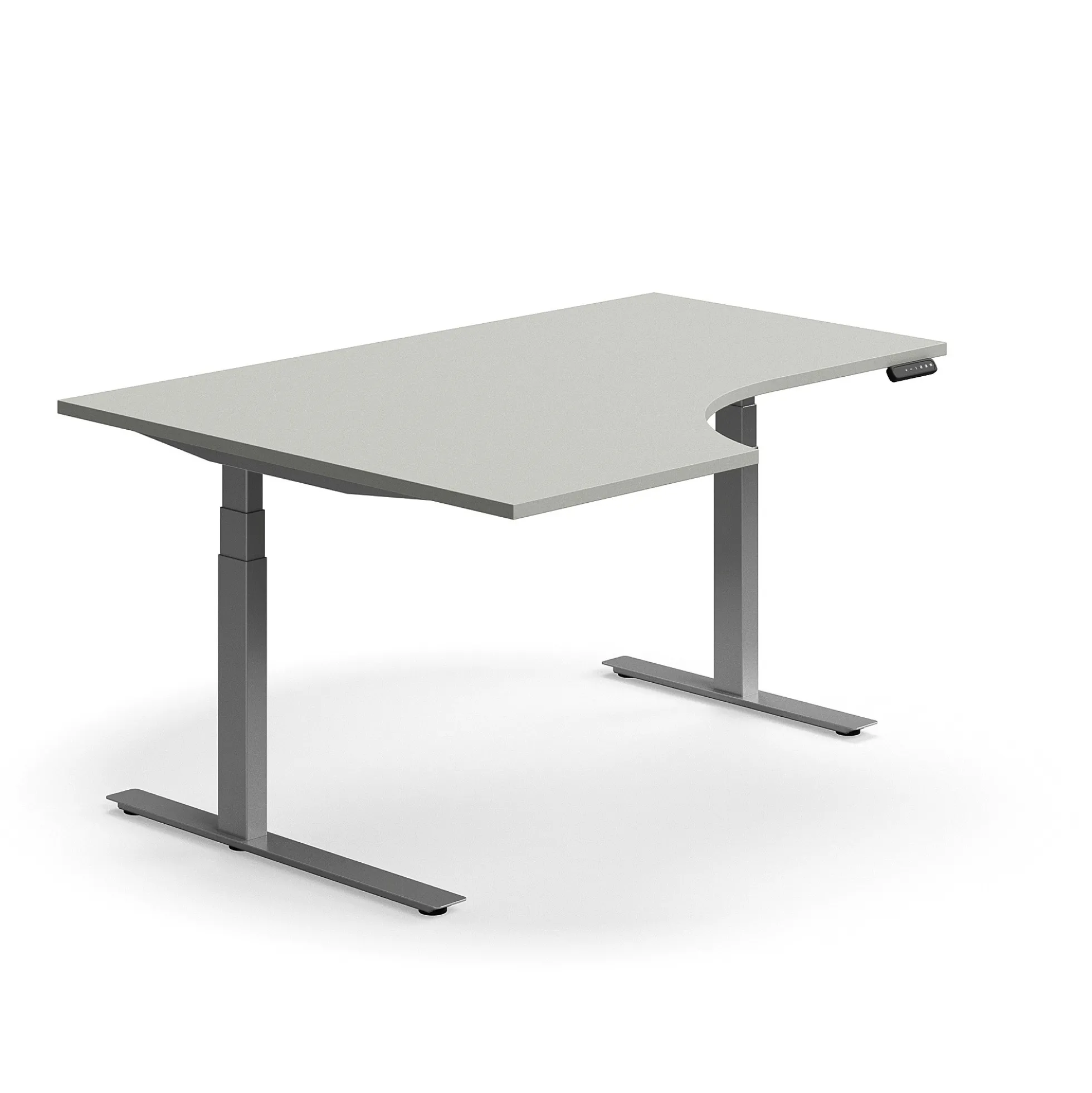 Kulmasähköpöytä QBUS 1600x1200 mm, hopeanharmaa jalusta, vaaleanharmaa
