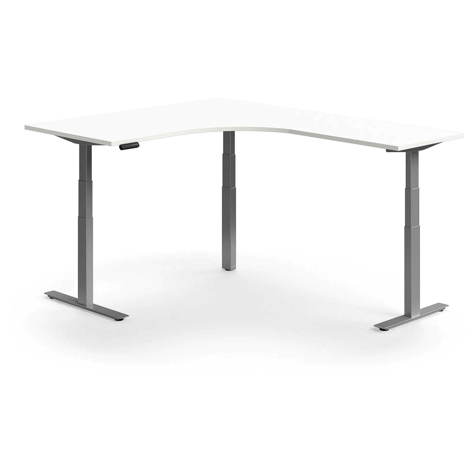 Kulmasähköpöytä QBUS 1600x2000 mm, hopeanharmaa jalusta, valkoinen