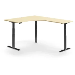 Kulmasähköpöytä QBUS 1600x2000 mm, musta jalusta, koivu