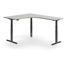 Kulmasähköpöytä QBUS 1600x2000 mm, musta jalusta, vaaleanharmaa