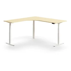 Kulmasähköpöytä QBUS 2000x2000 mm, valkoinen jalusta, koivu