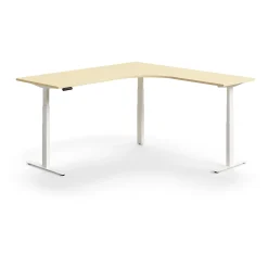Kulmasähköpöytä QBUS 2000x2000 mm, valkoinen jalusta, koivu