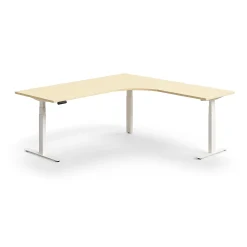 Kulmasähköpöytä QBUS 2000x2000 mm, valkoinen jalusta, koivu