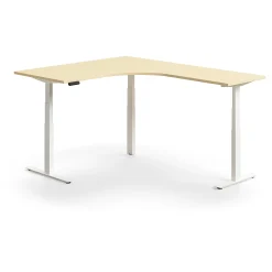 Kulmasähköpöytä QBUS 1600x2000 mm, valkoinen jalusta, koivu