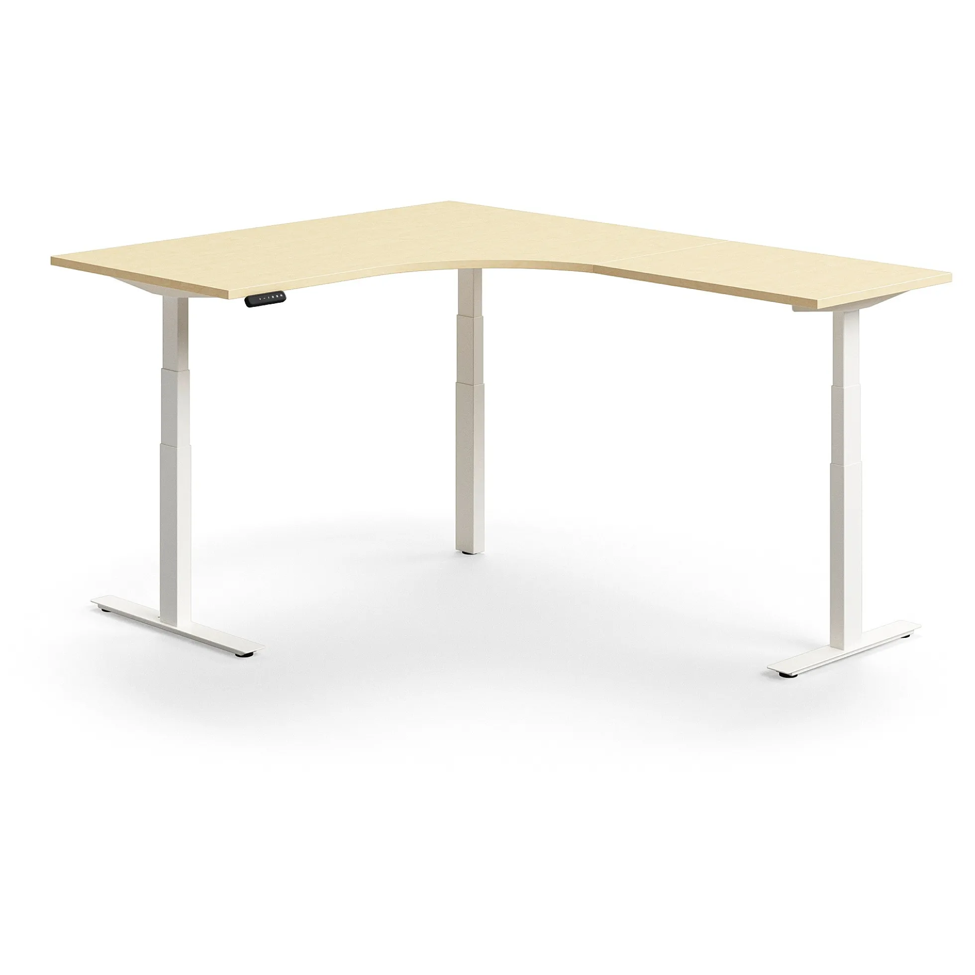 Kulmasähköpöytä QBUS 1600x2000 mm, valkoinen jalusta, koivu