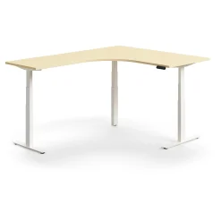 Kulmasähköpöytä QBUS 1600x2000 mm, valkoinen jalusta, koivu