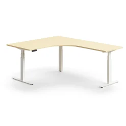 Kulmasähköpöytä QBUS 1600x2000 mm, valkoinen jalusta, koivu