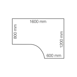 Kulmasähköpöytä QBUS 1600x1200 mm, valkoinen jalusta, musta