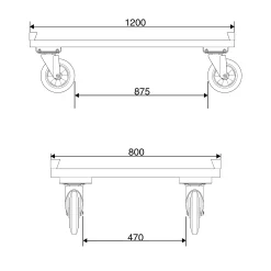 Kuormalavavaunu FRAME Matala malli, 500 kg, Ø 160 mm PU renkaat, ilman jarrua, 1200x800x625 mm