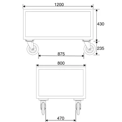 Kuormalavavaunu OUTLINE 500 kg, Ø 160 mm PU renkaat, ilman jarrua, 1200x800x625 mm