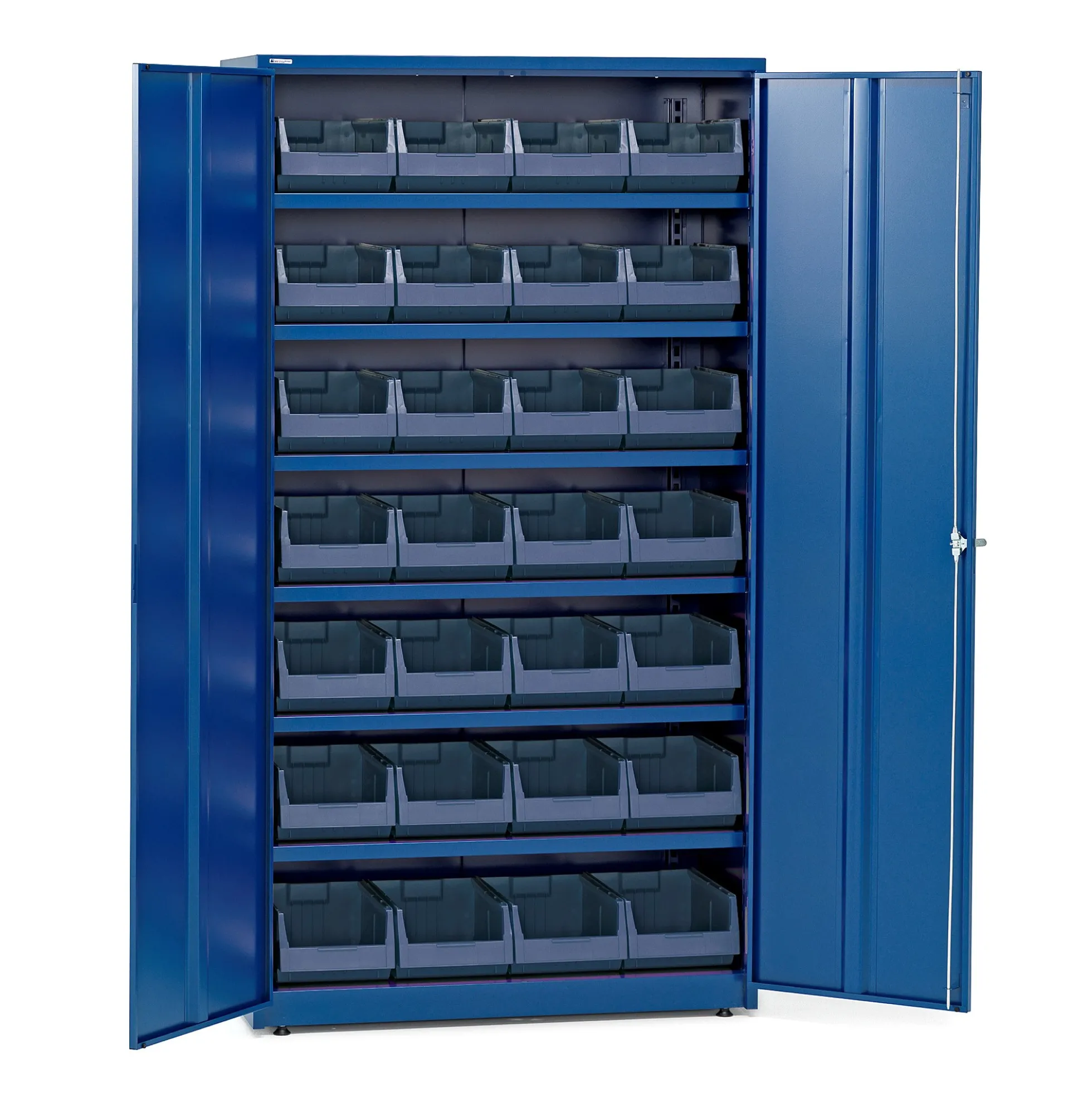 Laatikkokaappikokonaisuus SUPPLY Avainlukko, 6 hyllytasoa, 28 vetolaatikkoa, 1900x1020x500 mm, sininen