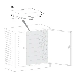 Latauskaappi lukulaitteille RECHARGE Seinämalli, 710x735x350 mm, tummanharmaa