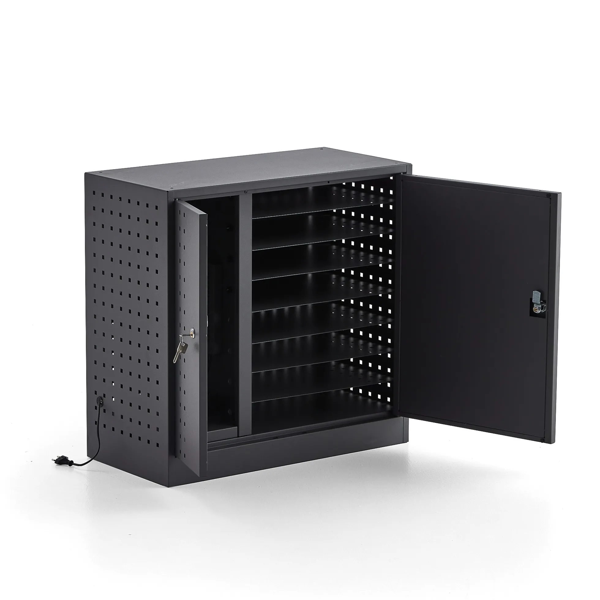 Latauskaappi lukulaitteille RECHARGE Seinämalli, 710x735x350 mm, tummanharmaa