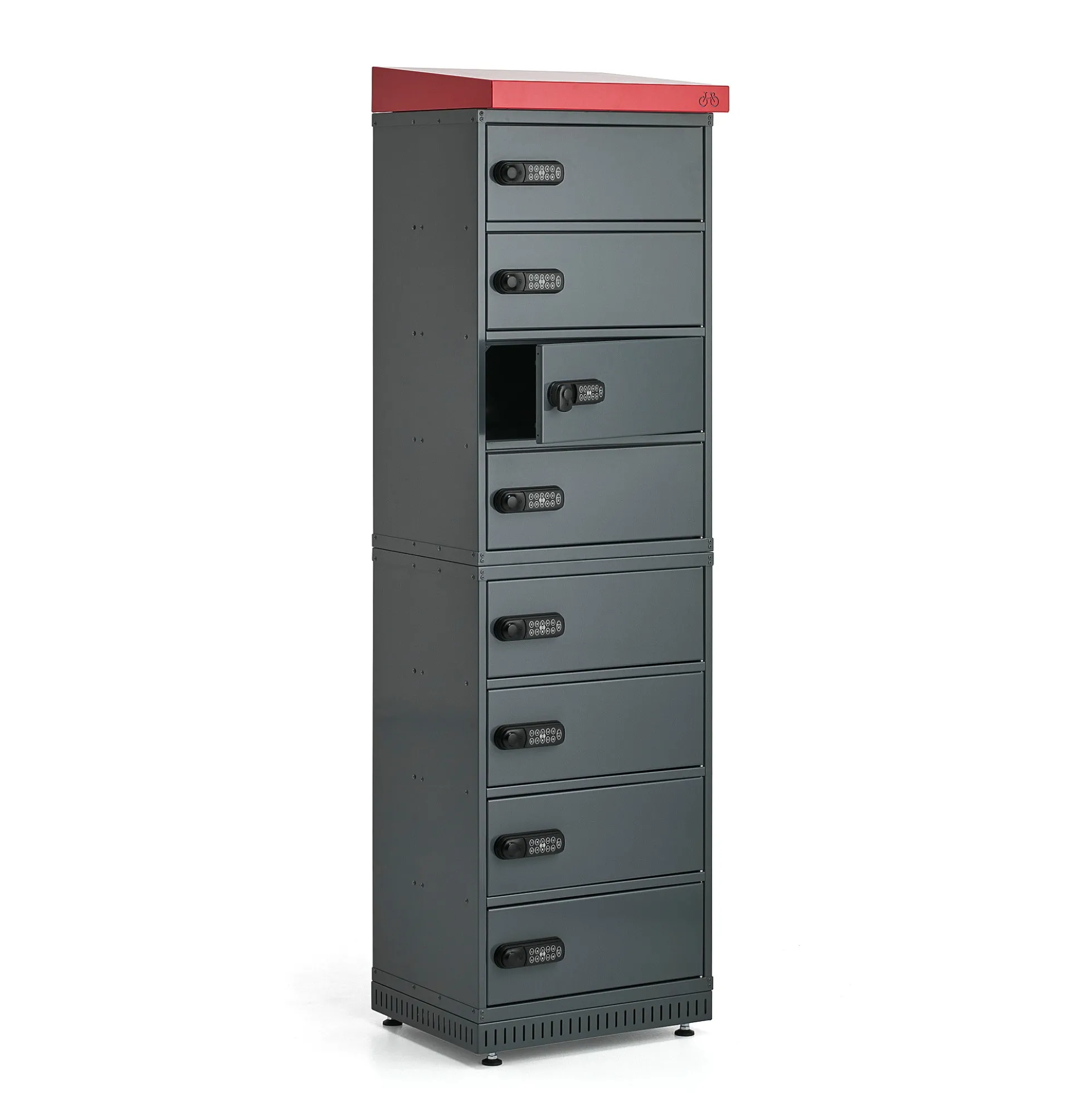 Latauskaappi sähköpyörän akuille VOLT 8 lokeroa, 1835x514x455 mm, tummanharmaa